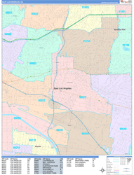 East Los Angeles Wall Map Color Cast Style 2024